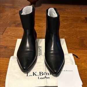 LK Bennett Black Leather Ankle Boots. Zips up the back.  Size 40 EU (9 US). NIB